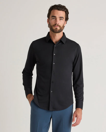Commuter Stretch Pique Long Sleeve Button Down - XS / Dark Coal
