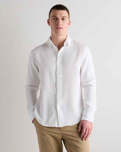 100% Organic Cotton Gauze Long Sleeve Shirt - S / White