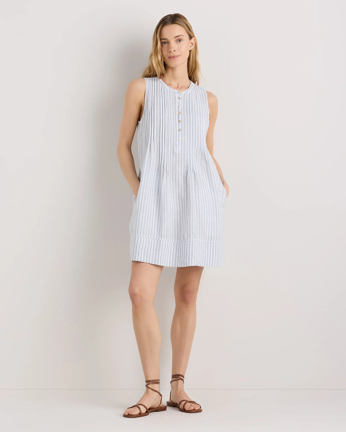 100% European Linen Sleeveless Swing Dress - XS / Classic Mini Gingham