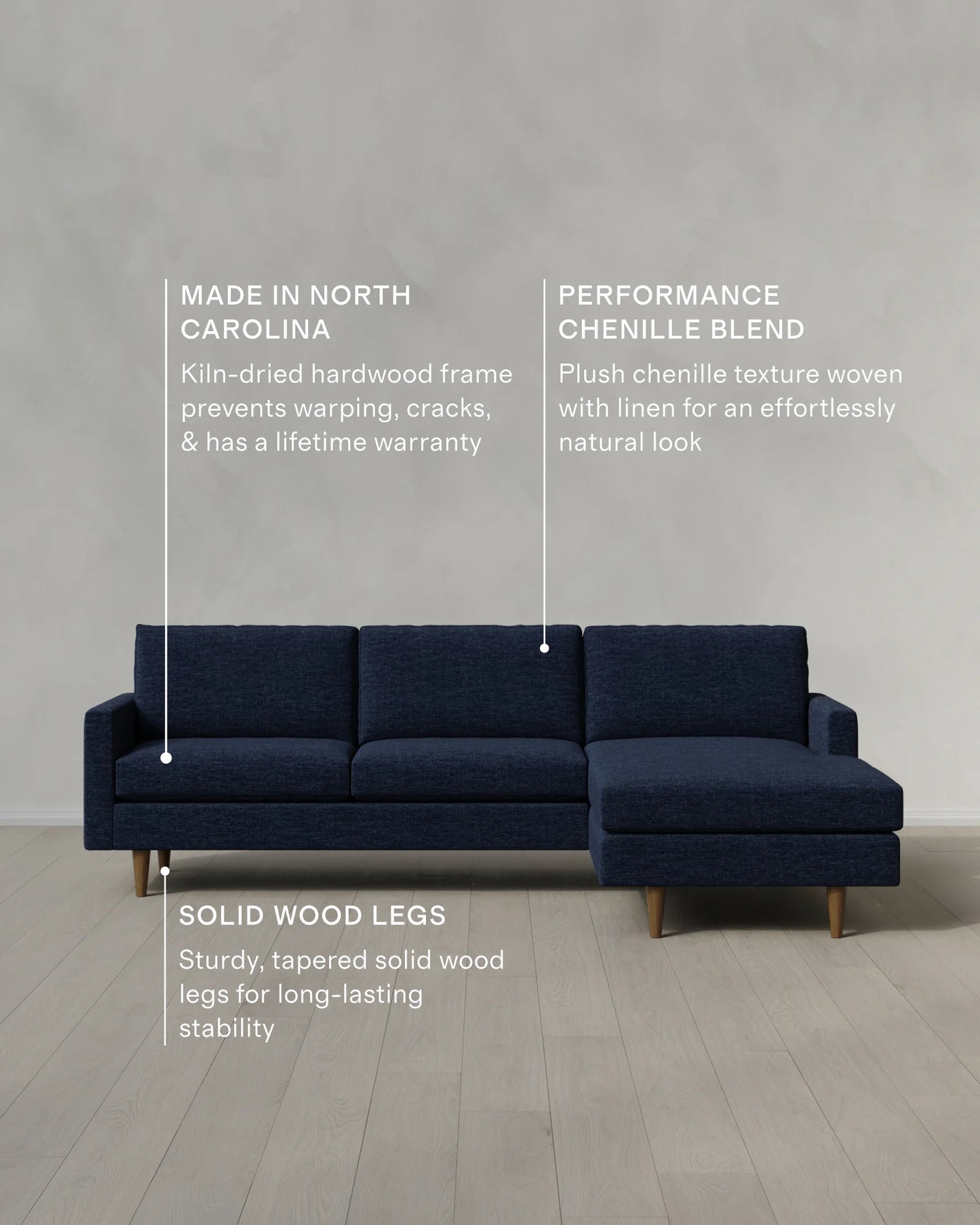 Atlas Midcentury Chaise Sectional in Performance Chenille Linen Blend - 106" Right Arm / Sorrell