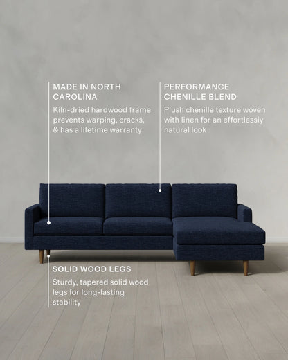 Atlas Midcentury Chaise Sectional in Performance Chenille Linen Blend - 106" Right Arm / Sorrell