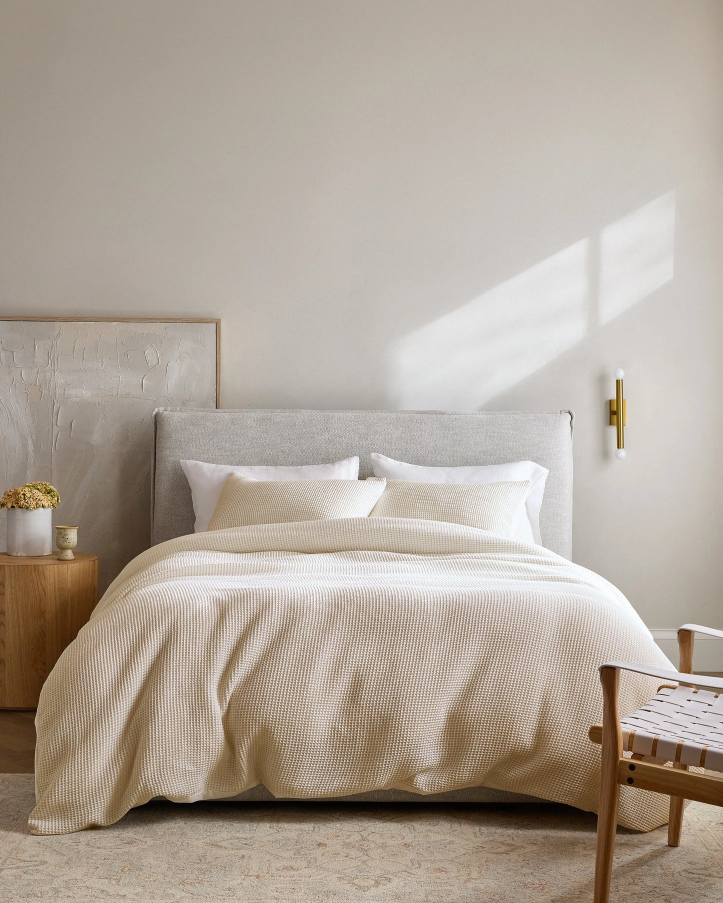 Organic Waffle Duvet Cover Set - Twin / White