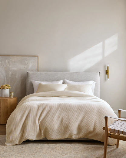 Organic Waffle Duvet Cover Set - Twin / White