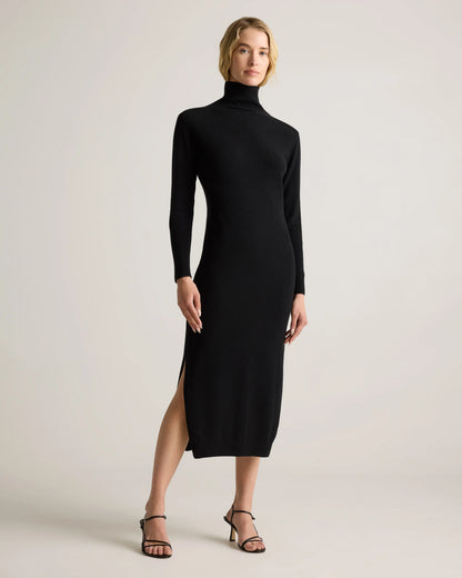 Mongolian Cashmere Turtleneck Midi Sweater Dress - XS / Charcoal