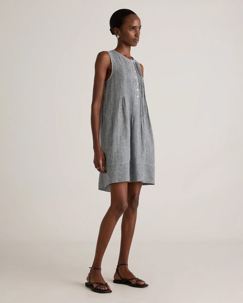 100% European Linen Sleeveless Swing Dress - XS / Classic Mini Gingham