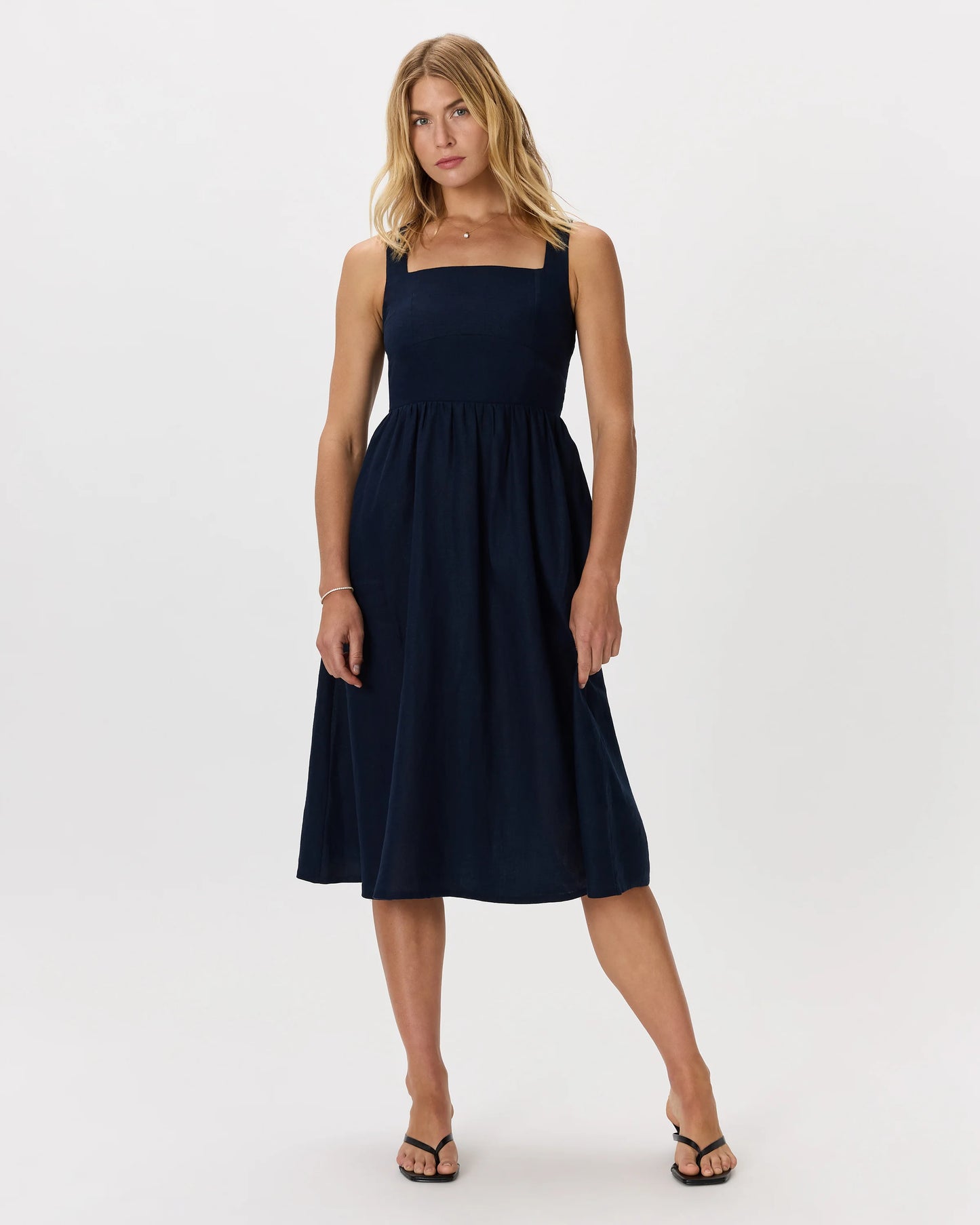 100% European Linen Fit & Flare Midi Dress - XS / Brick Red Heirloom Floral