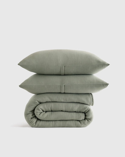 Organic Cotton Gauze Dream Quilt Set - Twin / Dried Sage