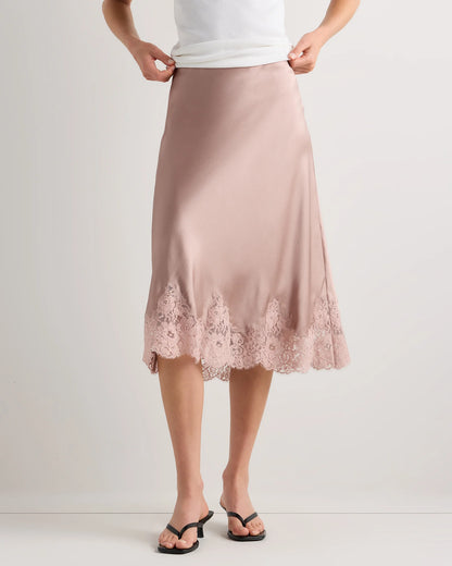 100% Washable Silk Lace Skirt - XS / Vintage Pink
