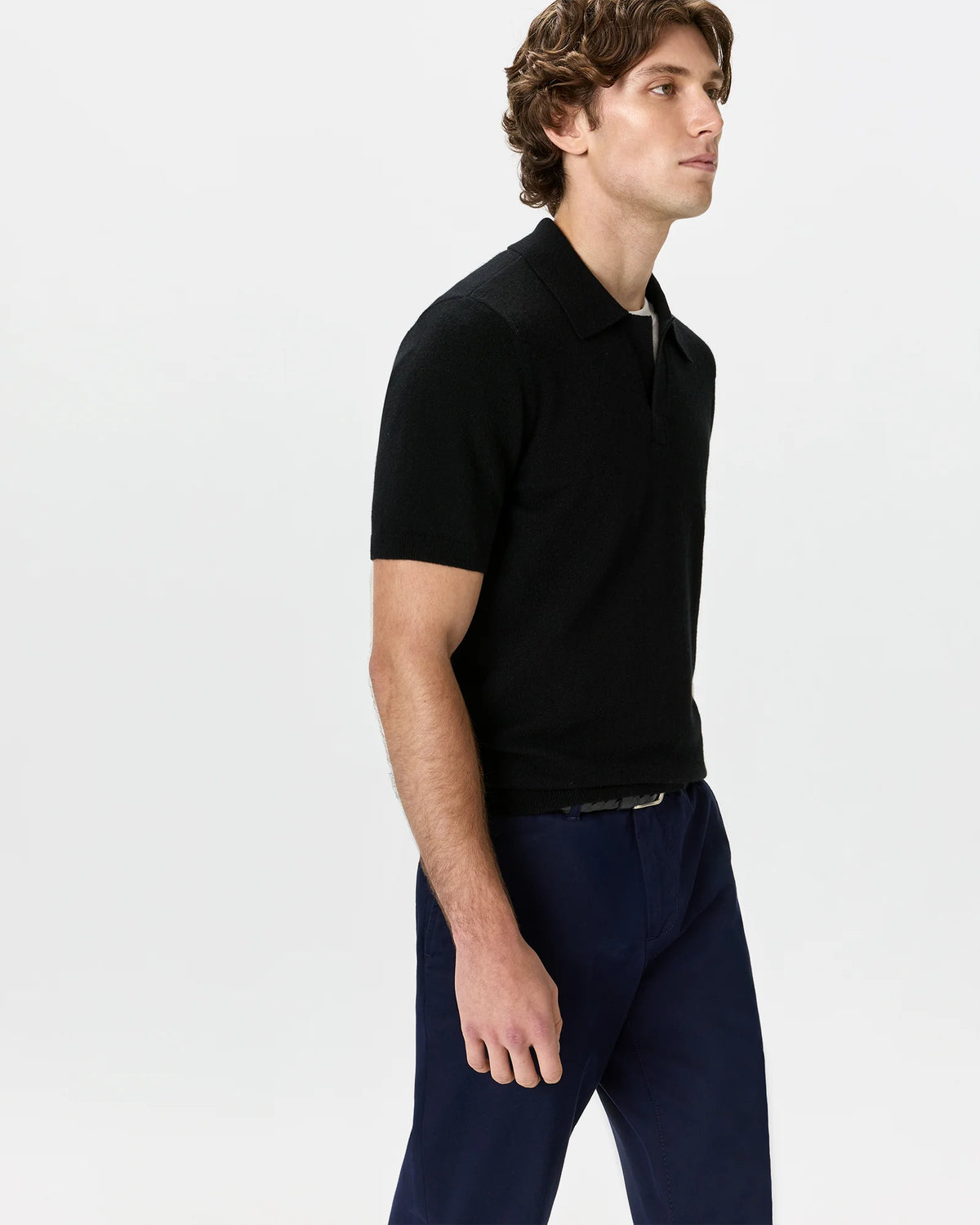100% Mongolian Cashmere Johnny Collar Polo Sweater - S / Oatmeal