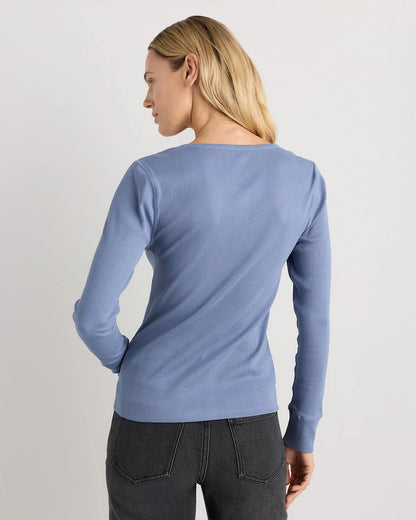 Organic Cotton Micro-Rib Henley Long Sleeve Tee - XS / Heather Oatmeal