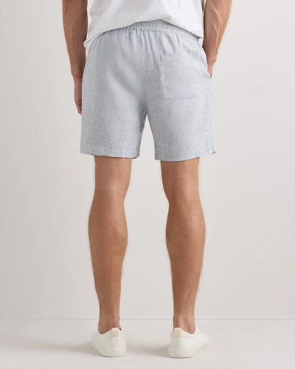 100% European Linen Drawstring Beach Shorts - 7" - XS / Taupe Brown Chambray