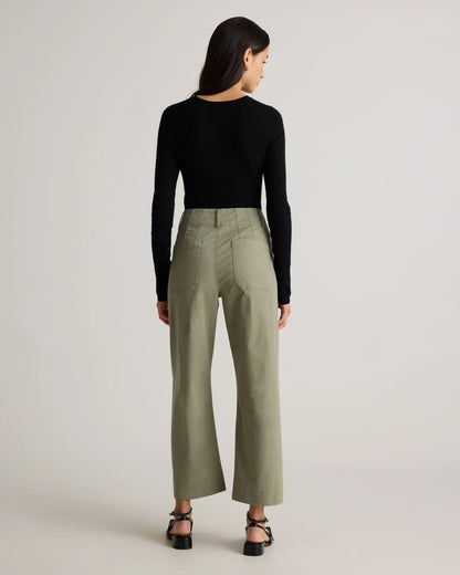 Organic Stretch Cotton Chino Cropped Wide Leg Pants - 0 / Aegean Blue