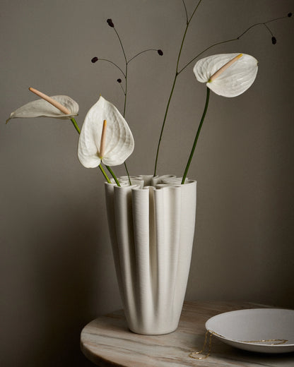 Sculptural Rippled Ceramic Vase - One Size / White