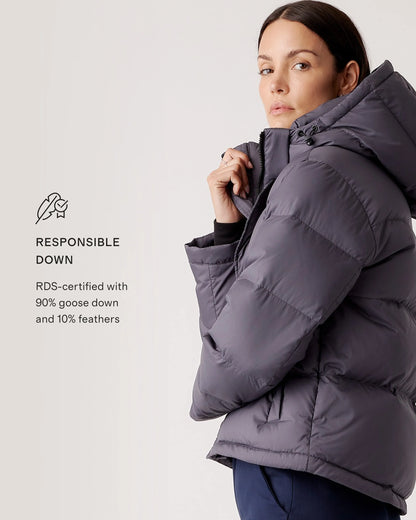 Responsible Down Cropped Puffer Jacket - XS / Shiny Black