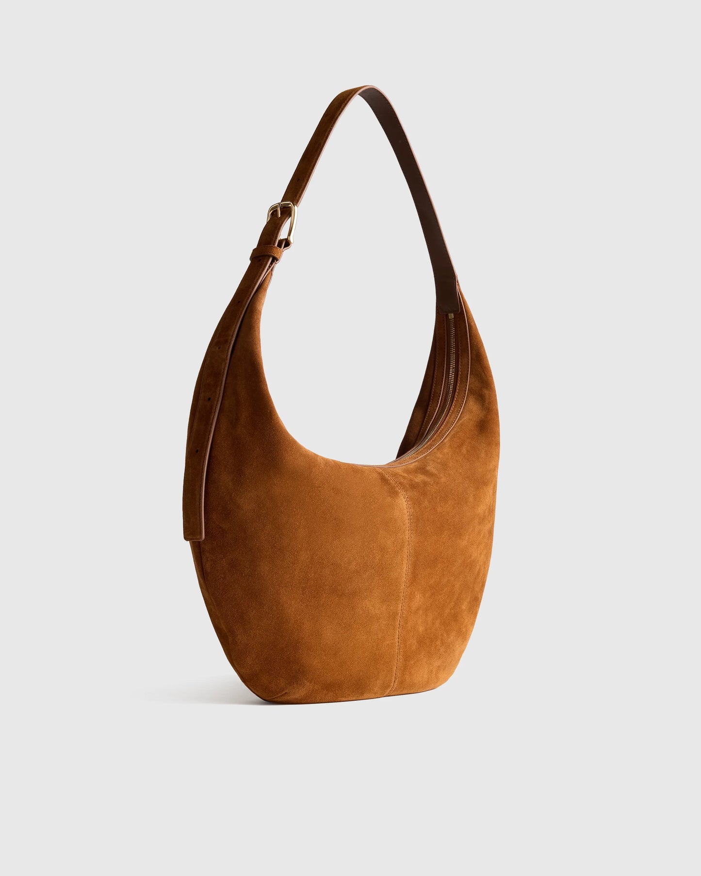 Italian Suede Crescent Shoulder Bag - One Size / Whiskey