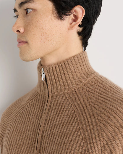 Mongolian Cashmere Fisherman Quarter Zip Sweater - S / Navy Marl