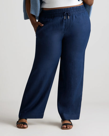 100% European Linen Wide Leg Pants - 1X / Black