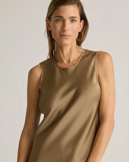 Washable Stretch Silk Tank Midi Dress - XS / Cordovan Red Hibiscus