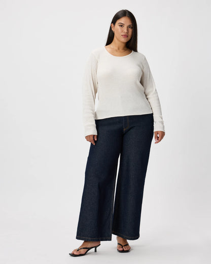 Organic Cotton Micro-Rib Long Sleeve Tee - XS / Moonstone Blue