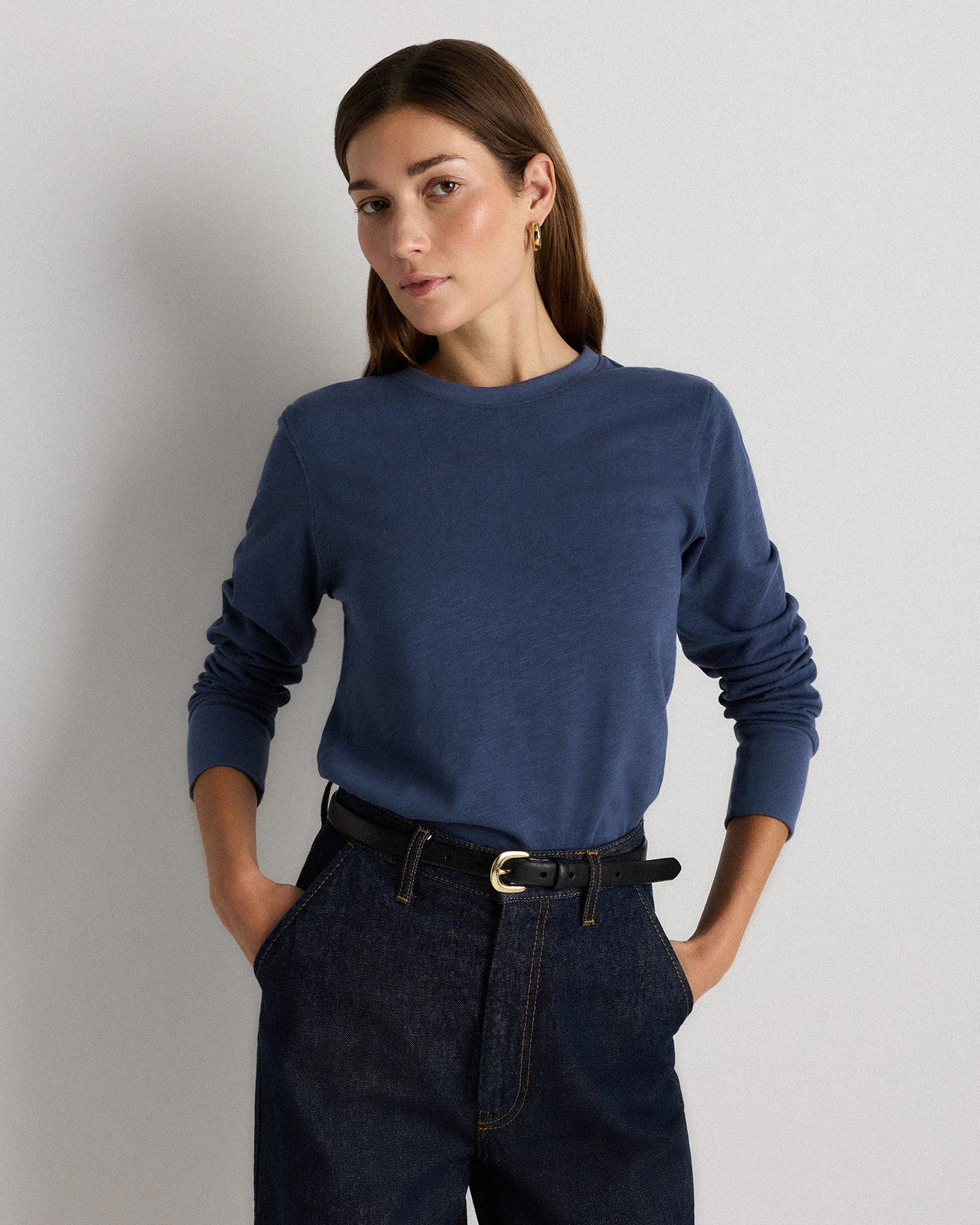 100% Organic Cotton Slub Long Sleeve Tee - XS / Smoked Thyme Green