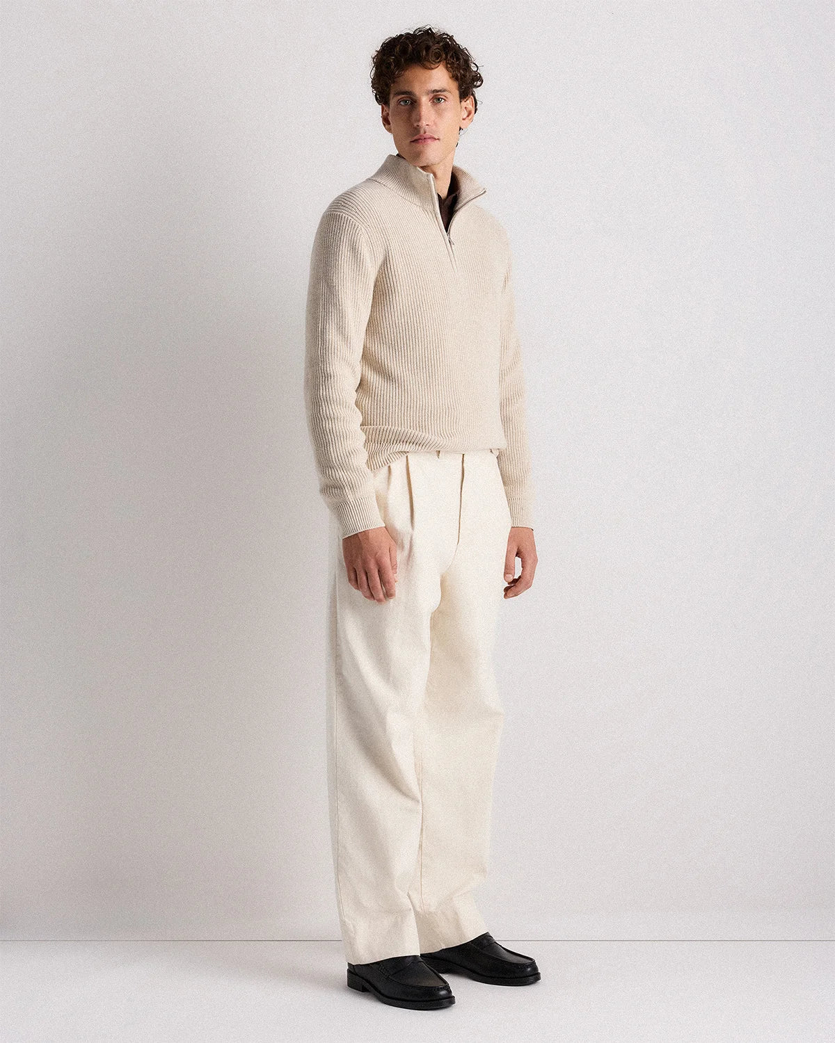 100% Organic Cotton Ribbed Quarter-Zip Sweater - S / Navy