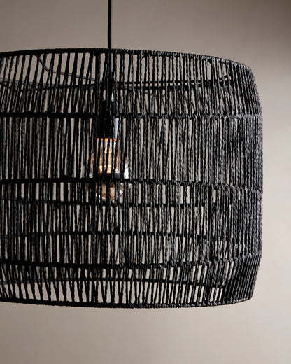 Woven Rope Drum Pendant Light - One Size / Black