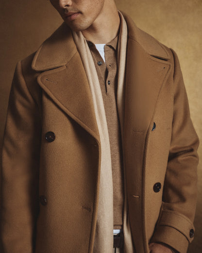 Italian Wool Double-Breasted Officer Topcoat - S / Heather Charcoal