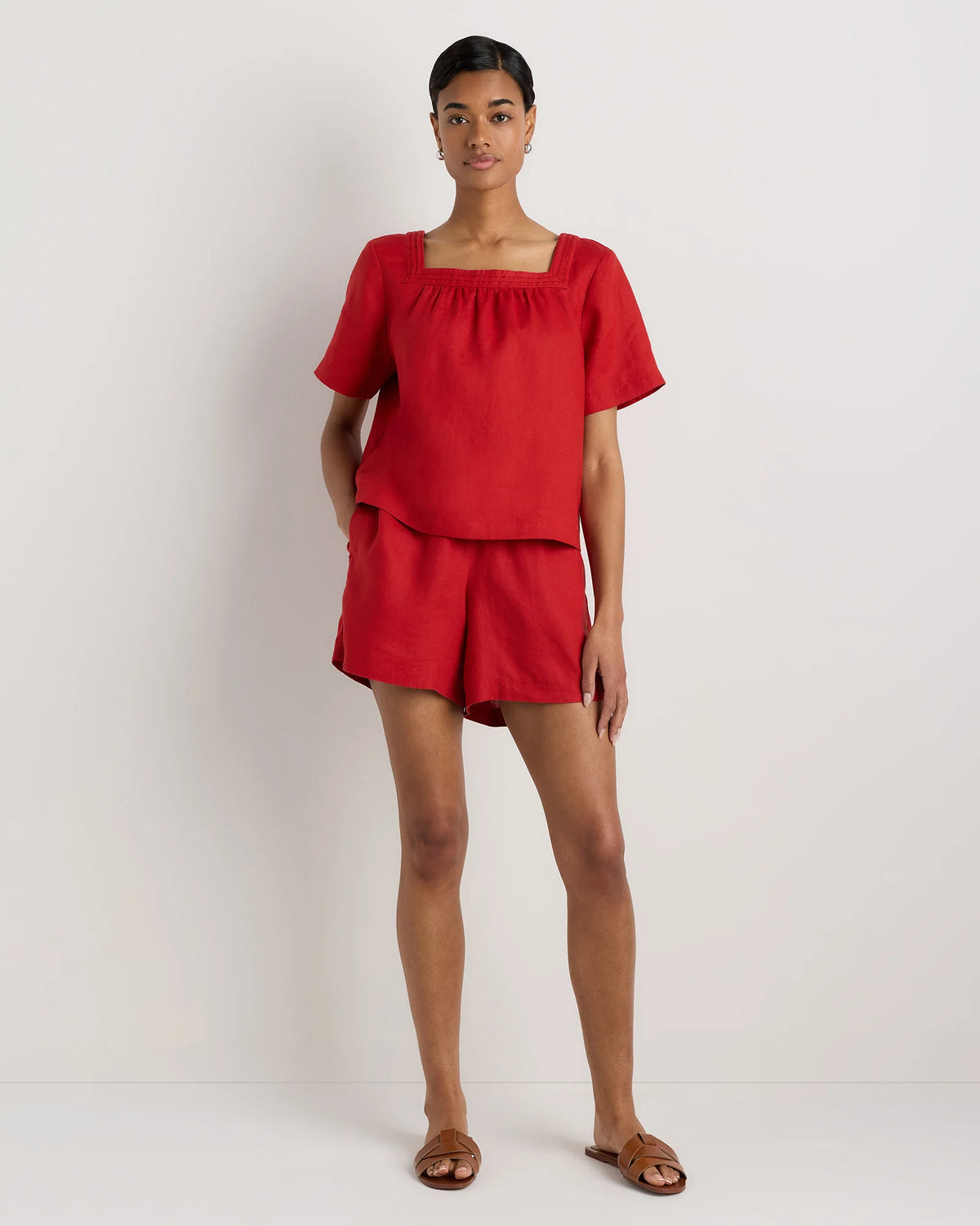 100% European Linen Square Neck Swing Top - XS / Black