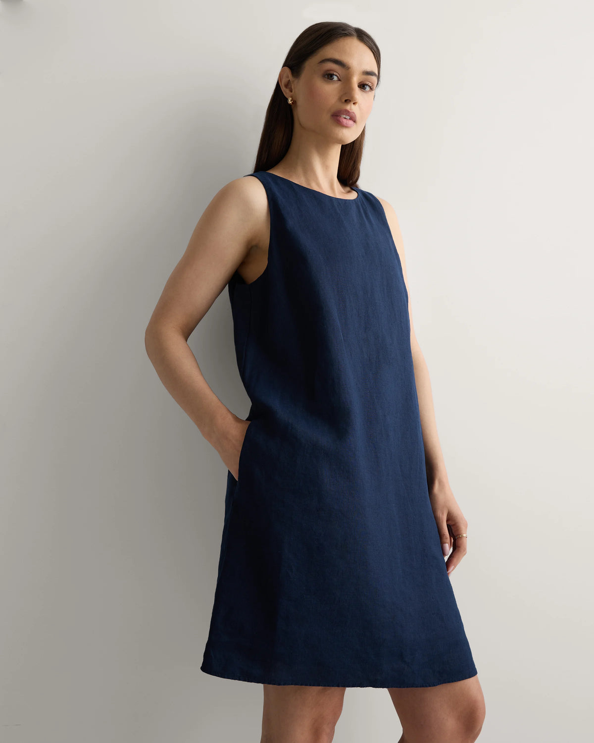 100% European Linen Tank Mini Dress - XS / Martini Olive