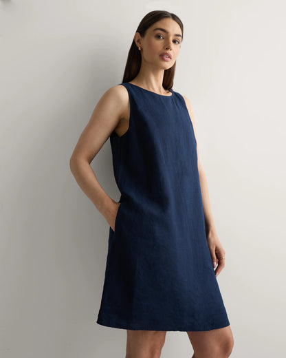 100% European Linen Tank Mini Dress - XS / Martini Olive