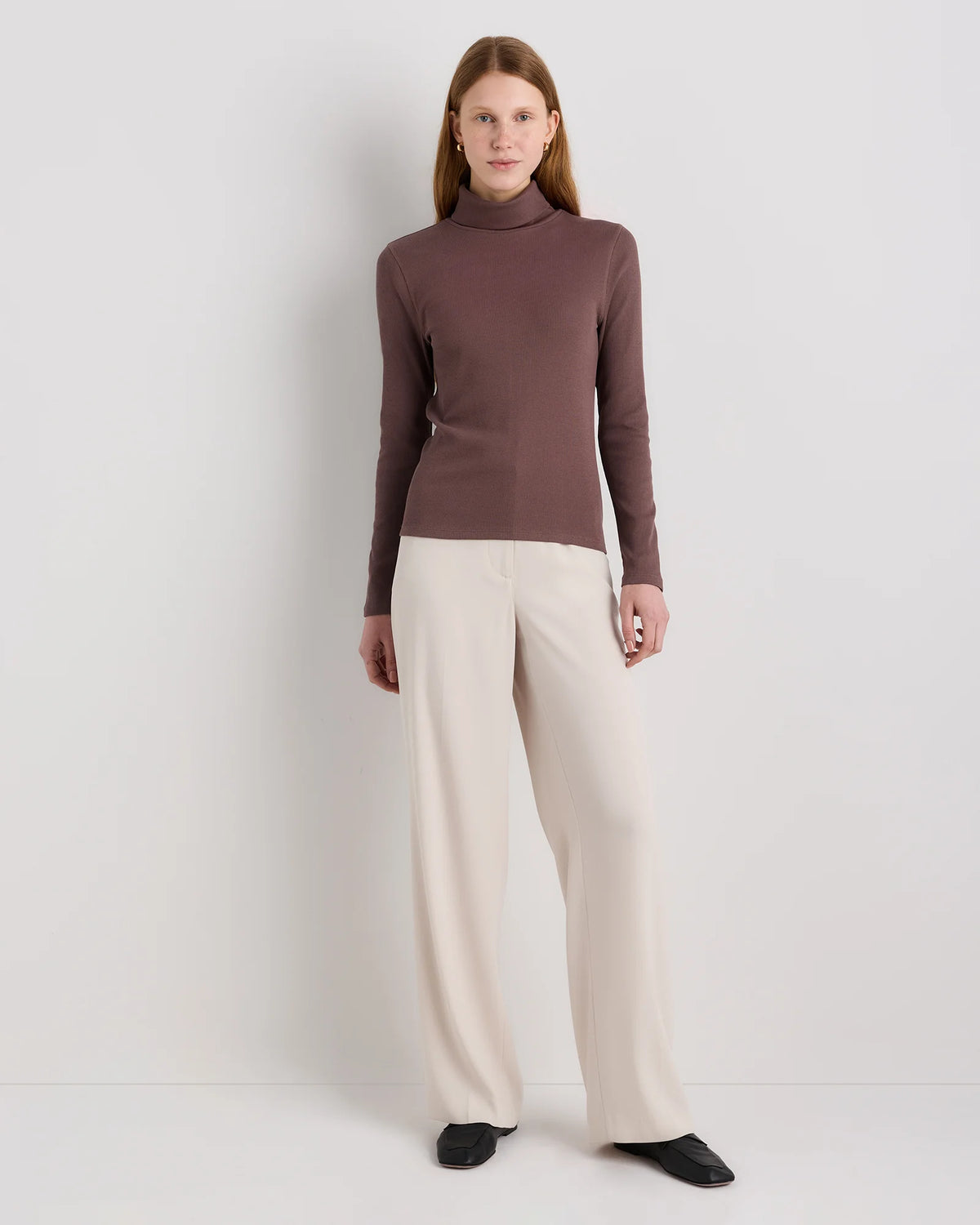 Organic Cotton Micro-Rib Turtleneck - XS / Taupe Brown