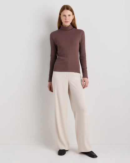 Organic Cotton Micro-Rib Turtleneck - XS / Taupe Brown