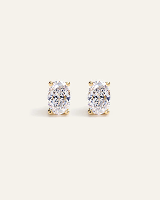 14K Gold Lab Grown Diamond Oval Solitaire Studs - 2ctw - One Size / Yellow Gold