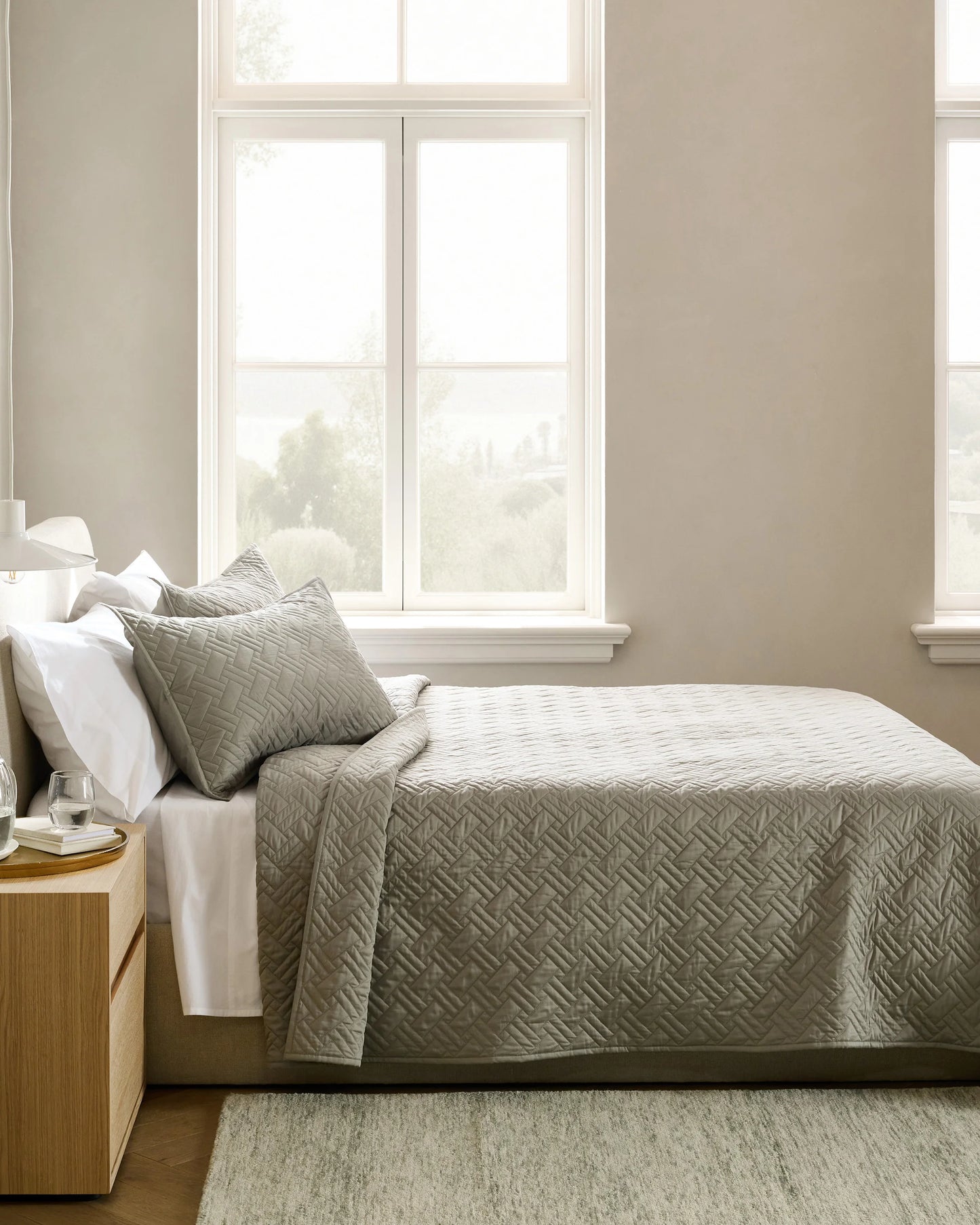 Organic Cotton Basketweave Quilt Set - Twin / Mineral