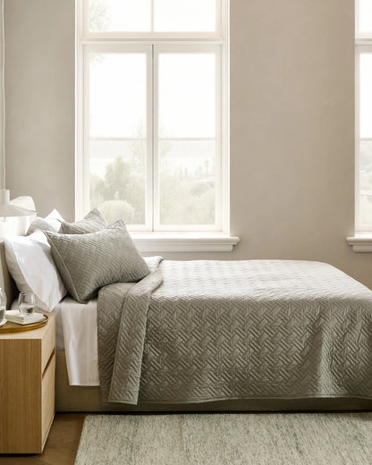 Organic Cotton Basketweave Quilt Set - Twin / Mineral