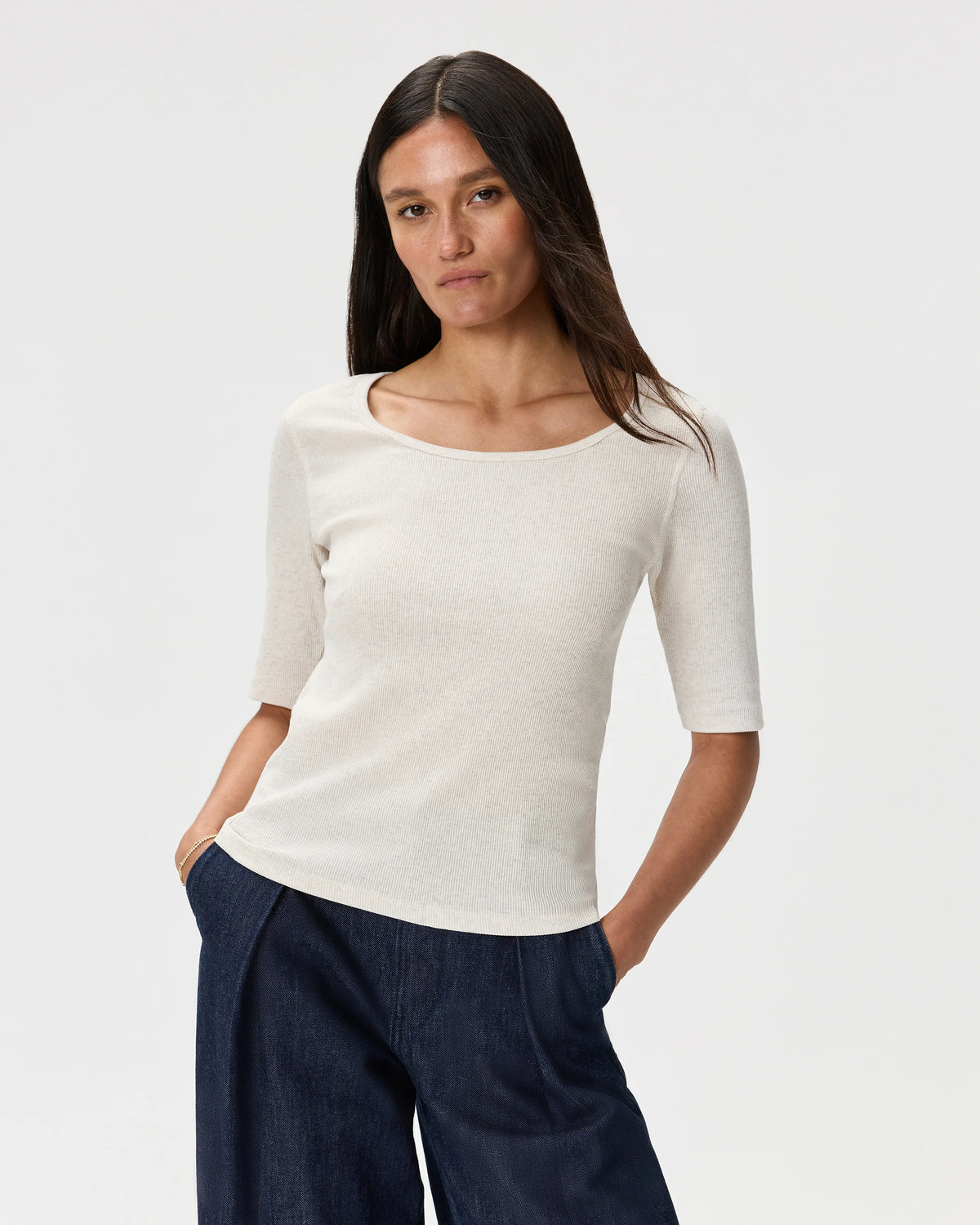 Organic Cotton Micro-Rib Elbow Sleeve Tee - XS / Moonstone Blue