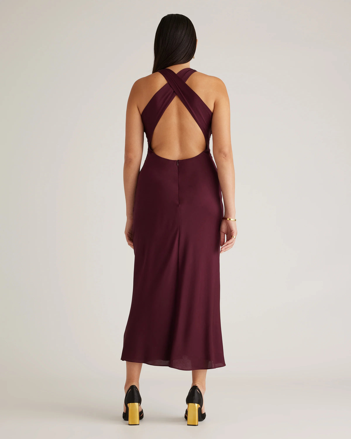 Washable Stretch Silk High Neck Midi Dress - XS / Vintage Navy Roses