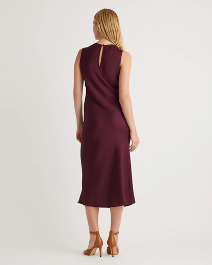 Washable Stretch Silk Tank Midi Dress - XS / Cordovan Red Hibiscus