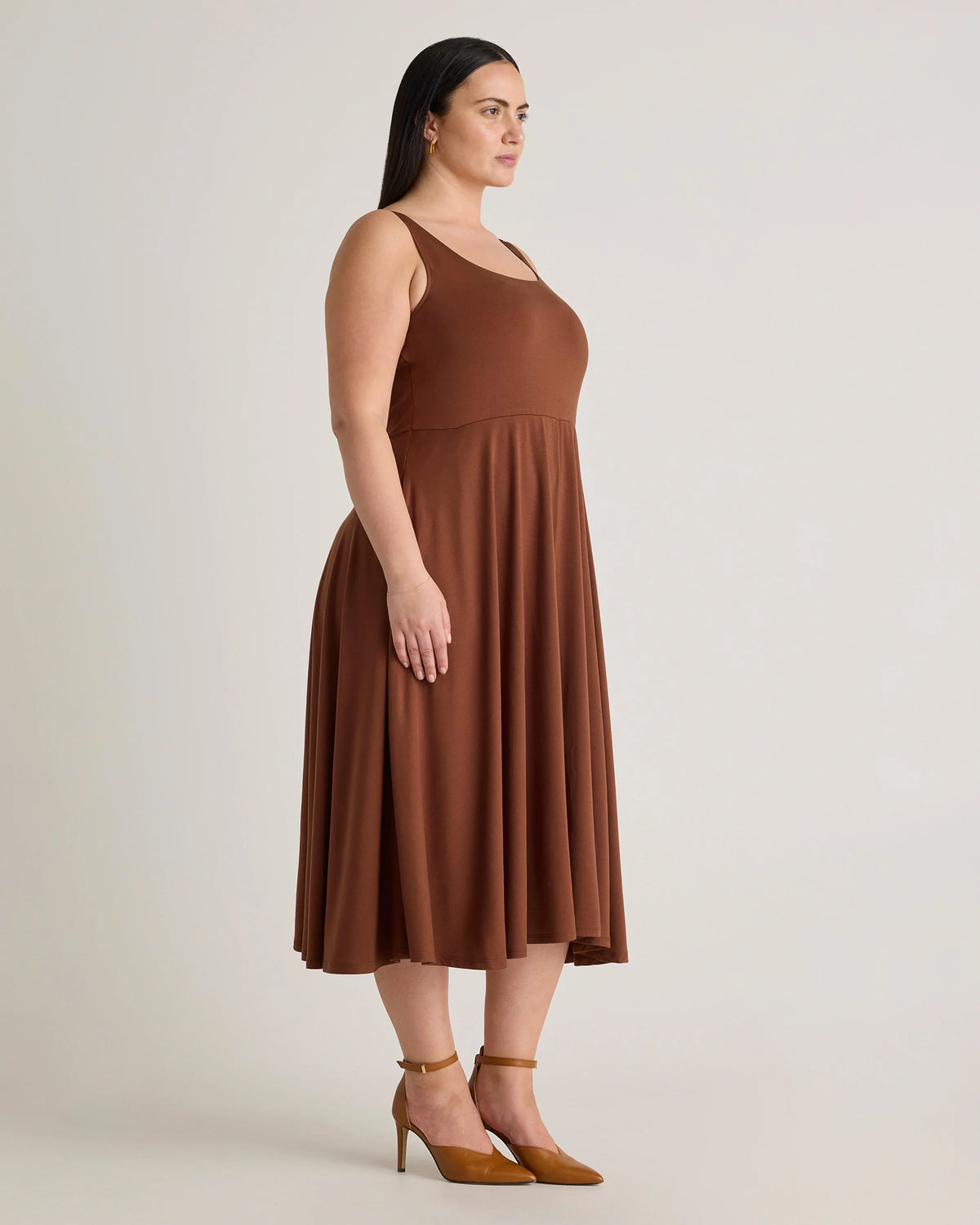 Tencel Jersey Fit & Flare Dress - 1X / Brown