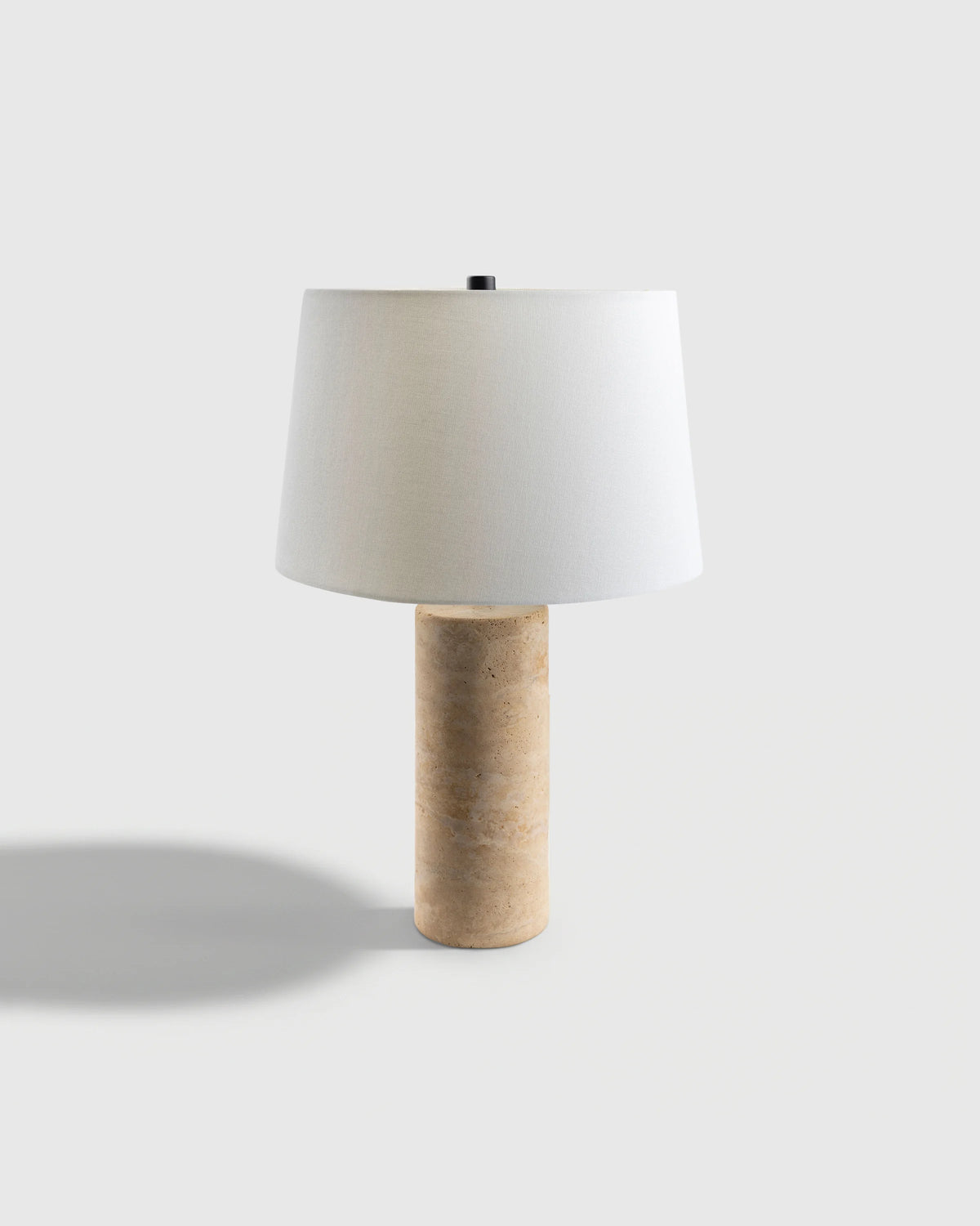 Travertine Table Lamp with Drum Shade - Column / Beige