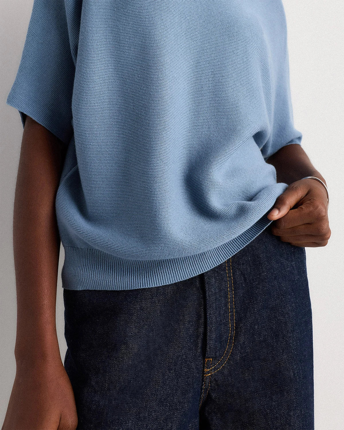 Lightweight Cotton Cashmere Link-Stitch Dolman Sweater - XS / Sugar Stone
