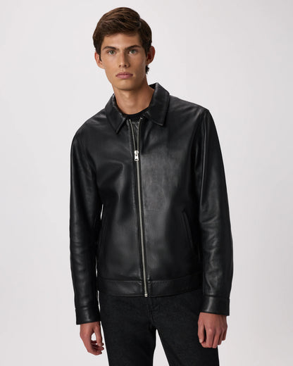 100% Leather Harrington Jacket - S / Dark Cognac Brown