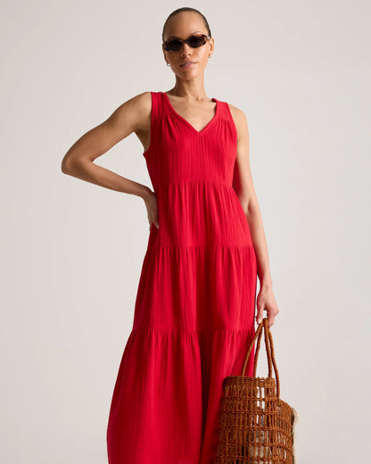 100% Organic Cotton Gauze Tiered Maxi Dress - XS / Indigo Blue
