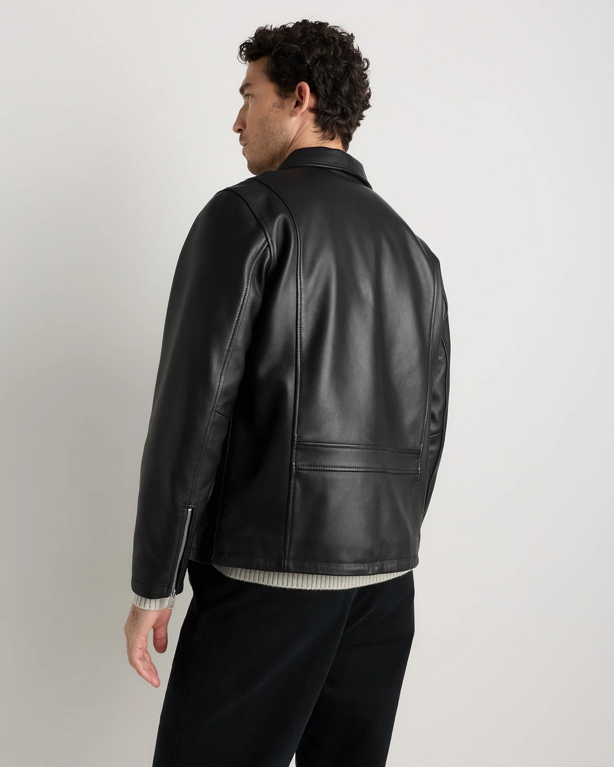 100% Washed Leather Moto Jacket - S / Dark Cognac Brown