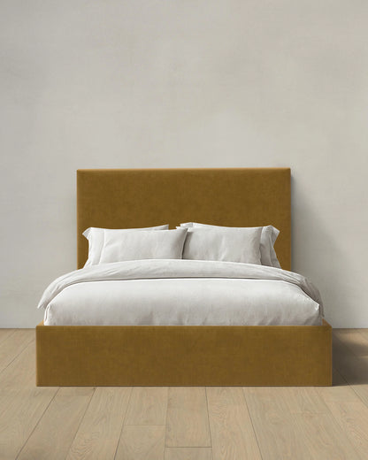 Square Bed in Performance Velvet - Full / Butterscotch