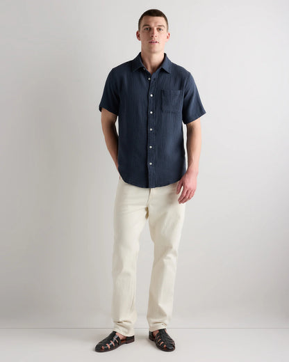 100% Organic Cotton Gauze Short Sleeve Shirt - S / Indigo Blue