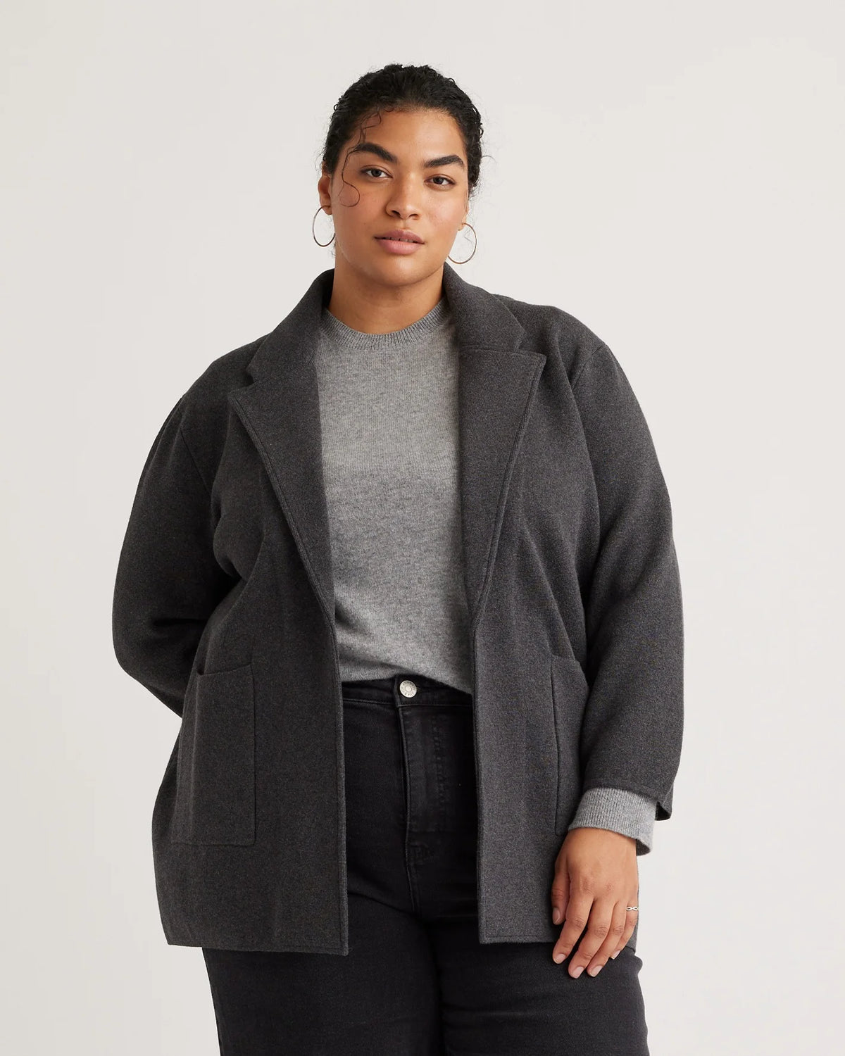 100% Organic Cotton Knit Blazer - 1X / Navy
