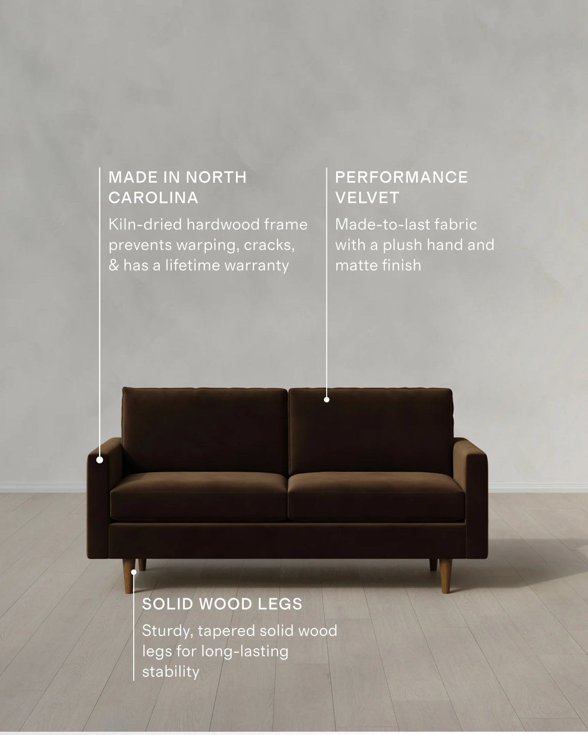 Atlas Midcentury Sofa in Performance Velvet - 6ft / Ivory