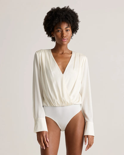 Washable Stretch Silk Surplice Bodysuit - XS / Moonstone Blue
