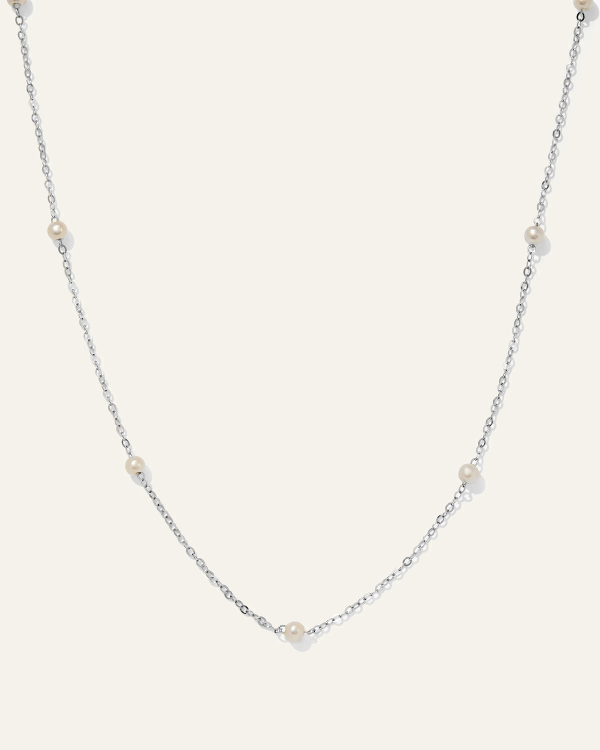 14K Gold Freshwater Cultured Pearl Station Necklace - One Size / Yellow Gold